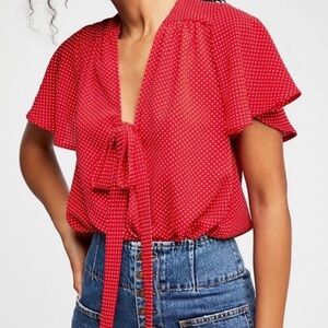 Free People Red and White Polka Dot Bodysuit